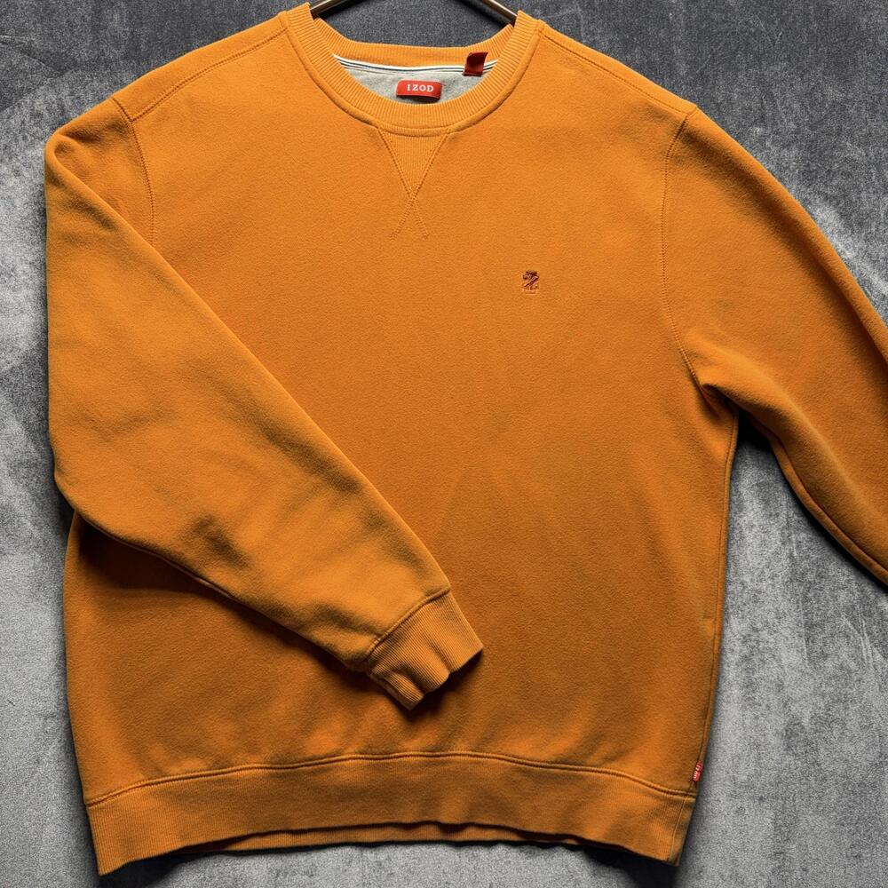 IZOD Sweatshirt Mens XL Orange Fleece Crewneck Embroidered Logo Pullover